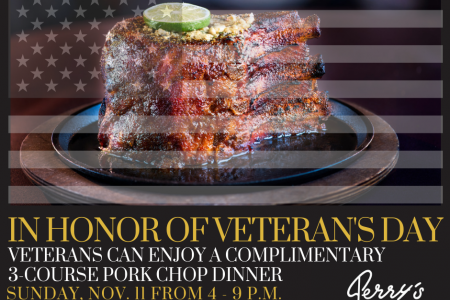 Veterans and Active Military, Enjoy A Complimentary Sunday Supper on Veteran’s Day at Perry’s Steakhouse & Grille in Oak Brook