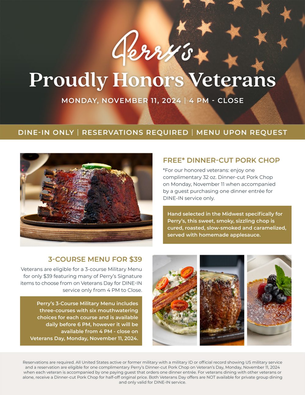 Perry's Veteran's Day Menu