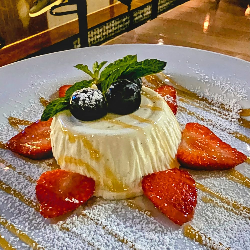  Panna Cotta:  Vanilla bean custard topped with caramelized crust.